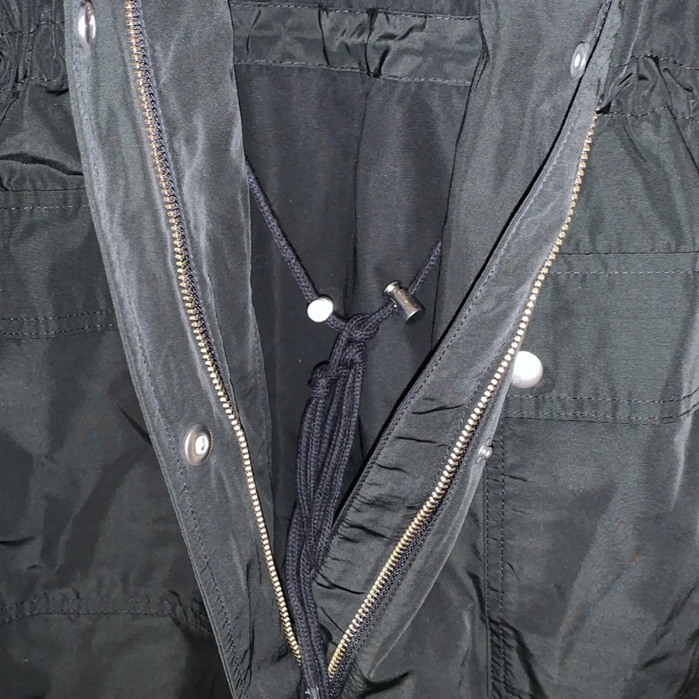 J. Crew Black Hooded Raincoat Drawstring Waist. Zip Snap Front Pockets. NWT - Picture 11 of 11